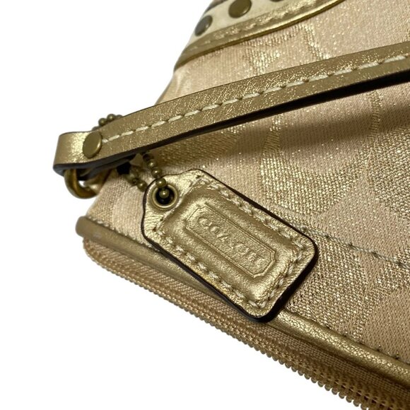 Auth COACH Signature - Beige Gold Jacquard Leather Hardware Pouch - Picture 4 of 6